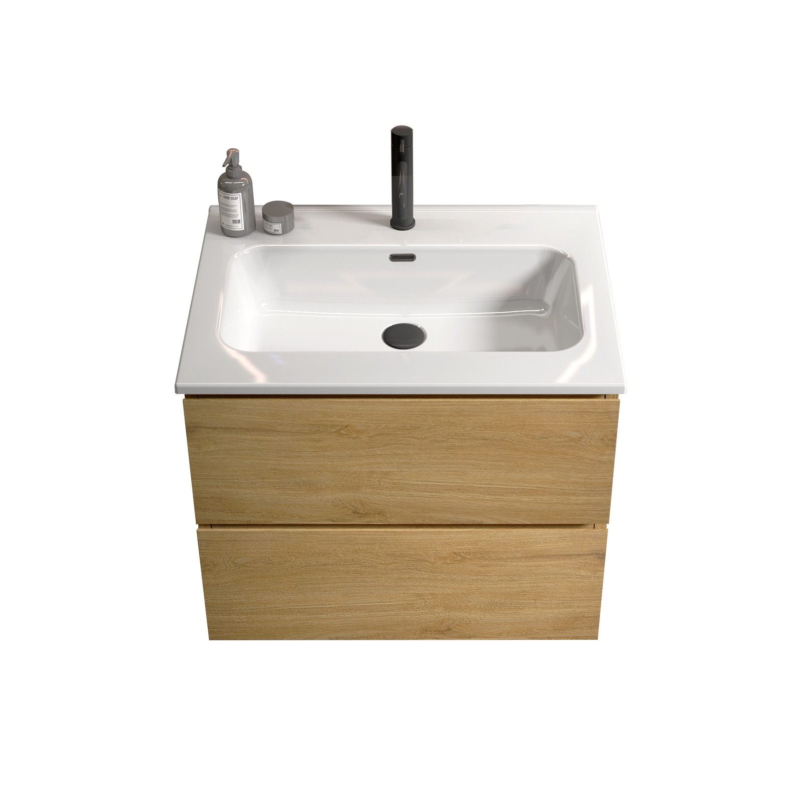 THE FURNITURE CO. Vanity Default Wall Mount 24 Natural Oak Bathroom Vanity with Ceramic Sink One Faucet Hole Large Storage Floating Vanity In Natural Oak