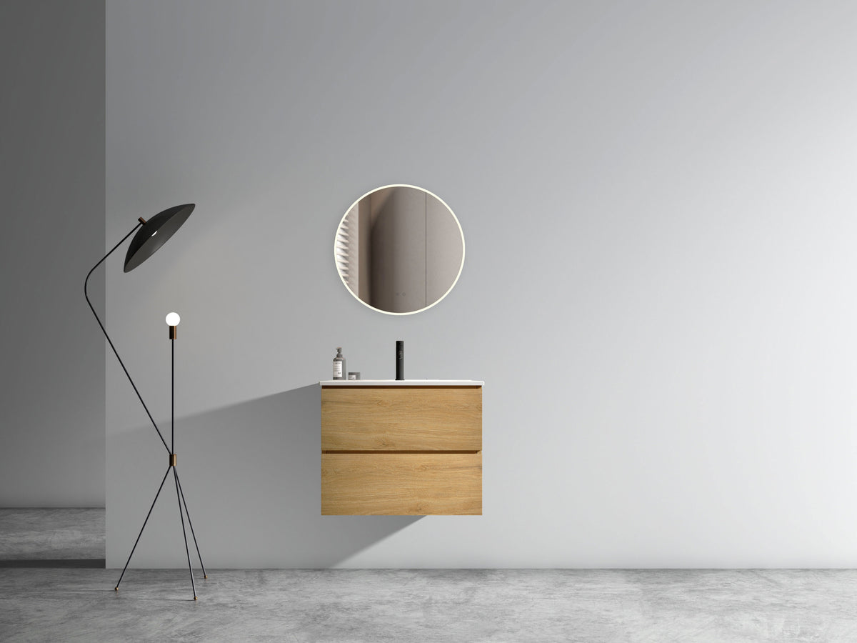 THE FURNITURE CO. Vanity Default Wall Mount 24 Natural Oak Bathroom Vanity with Ceramic Sink One Faucet Hole Large Storage Floating Vanity In Natural Oak