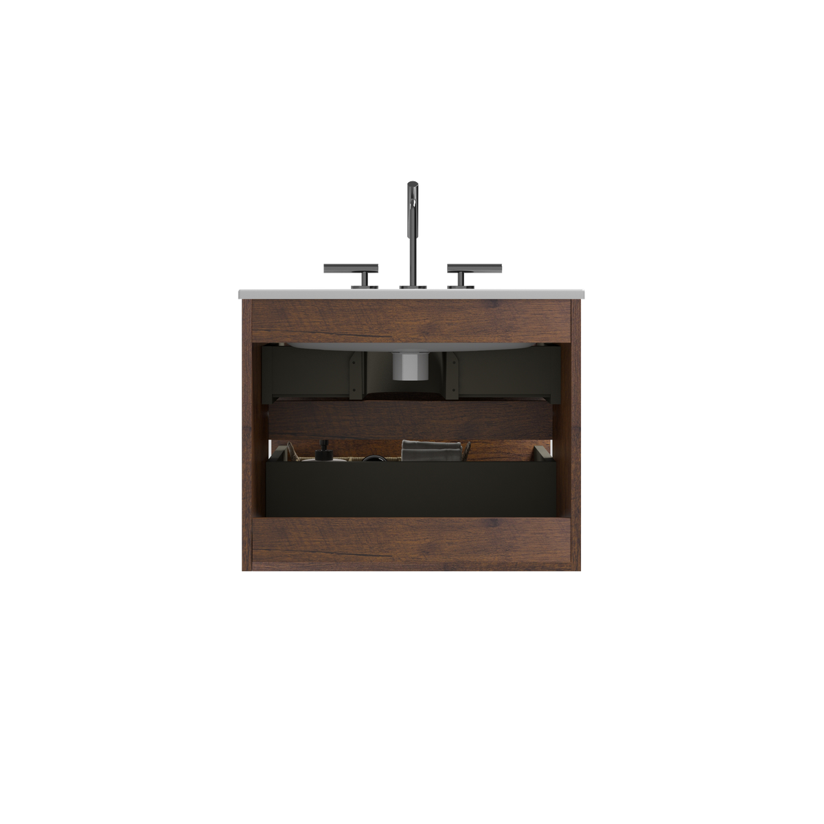 THE FURNITURE CO. Vanity Default Wall Mount 24 Walnut Bathroom Vanity With Ceramic Sink Large Storage Floating Design In Walnut