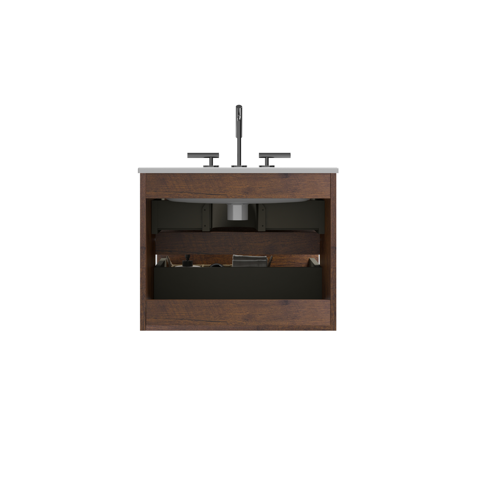THE FURNITURE CO. Vanity Default Wall Mount 24 Walnut Bathroom Vanity With Ceramic Sink Large Storage Floating Design In Walnut