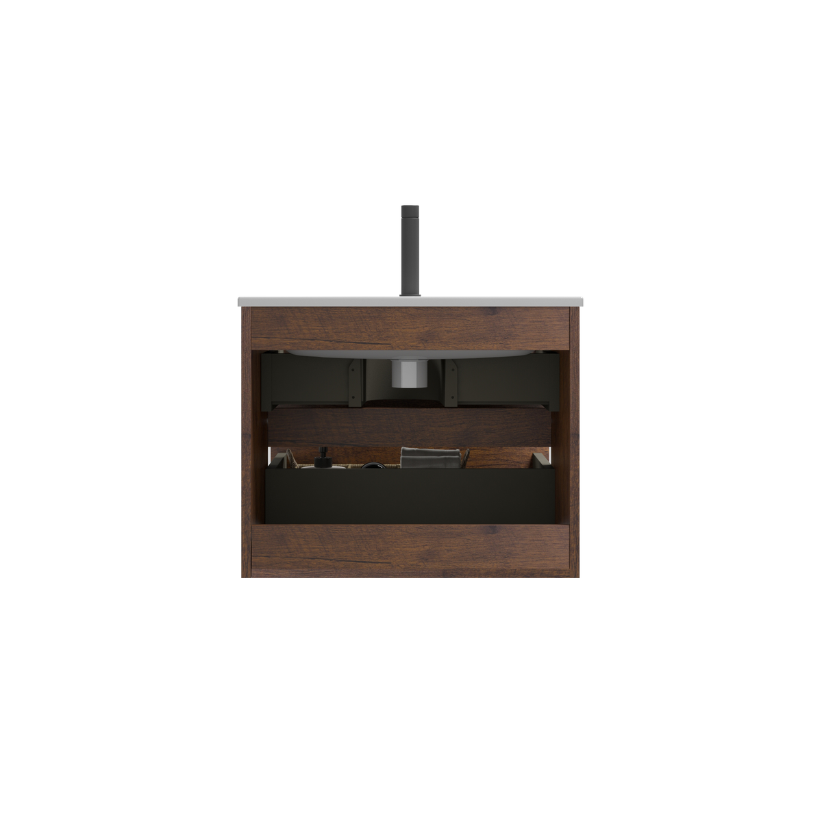 THE FURNITURE CO. Vanity Default Wall Mount 24 Walnut Bathroom Vanity with Ceramic Sink Large Storage Floating Design Pre-assembled In Walnut