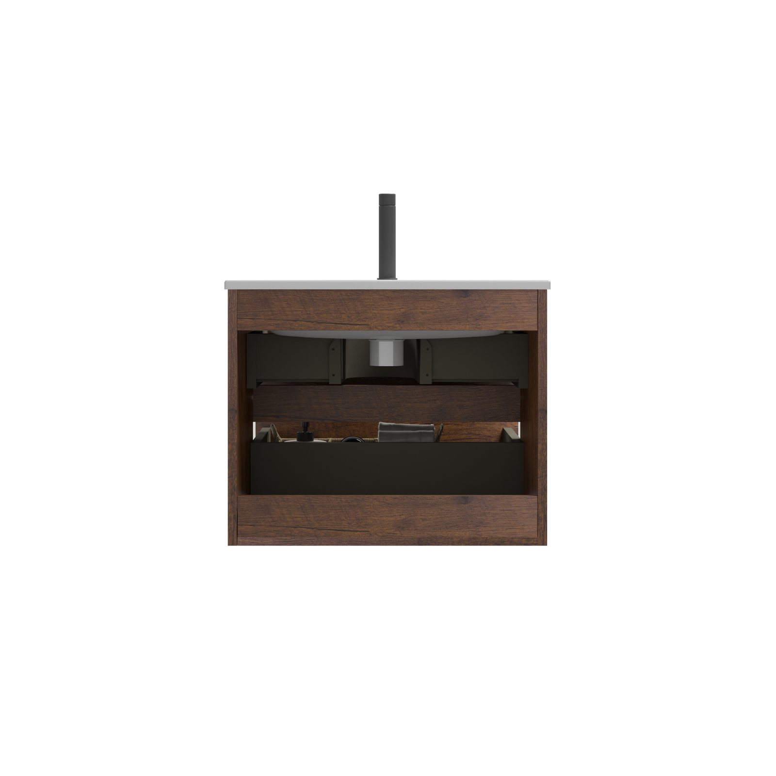 THE FURNITURE CO. Vanity Default Wall Mount 24 Walnut Bathroom Vanity with Ceramic Sink Large Storage Floating Design Pre-assembled In Walnut