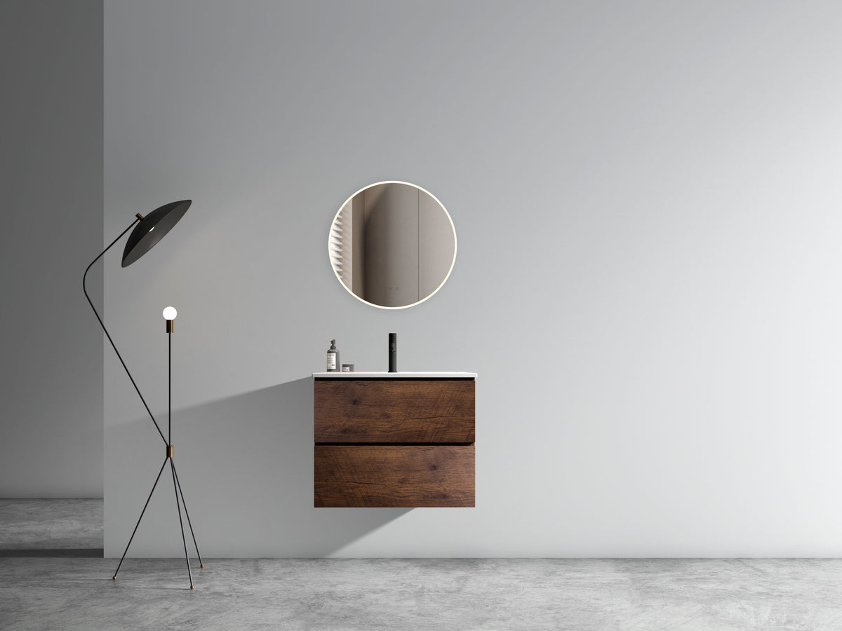 THE FURNITURE CO. Vanity Default Wall Mount 24 Walnut Bathroom Vanity with Ceramic Sink Large Storage Floating Design Pre-assembled In Walnut