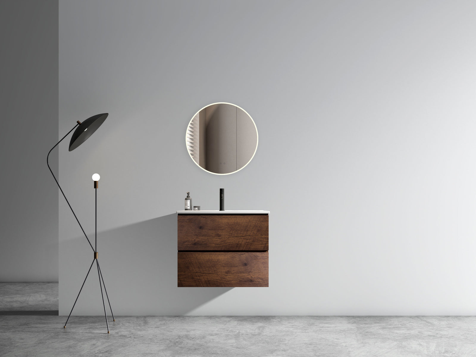 THE FURNITURE CO. Vanity Default Wall Mount 24 Walnut Bathroom Vanity with Ceramic Sink Large Storage Floating Design Pre-assembled In Walnut