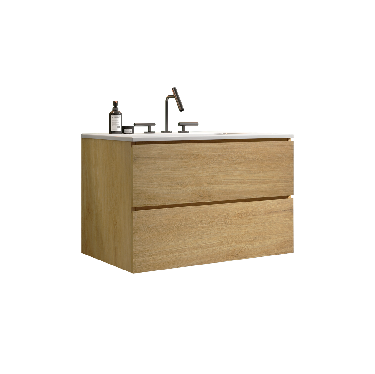 THE FURNITURE CO. Vanity Default Wall Mount 30' Natural Oak Bathroom Vanity with Ceramic Sink and Three Faucet Holes Large Storage Floating Vanity In Natural Oak