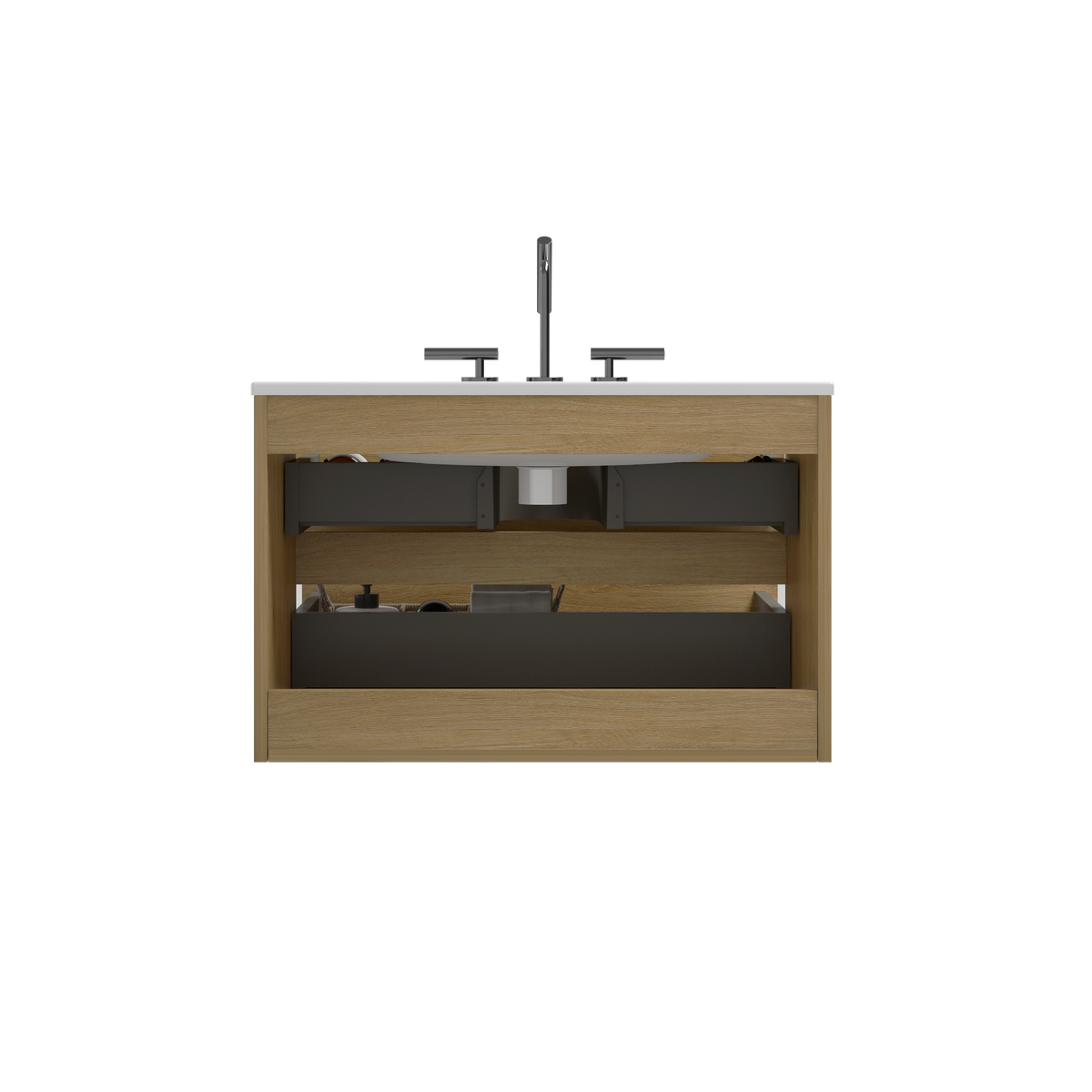 THE FURNITURE CO. Vanity Default Wall Mount 30' Natural Oak Bathroom Vanity with Ceramic Sink and Three Faucet Holes Large Storage Floating Vanity In Natural Oak