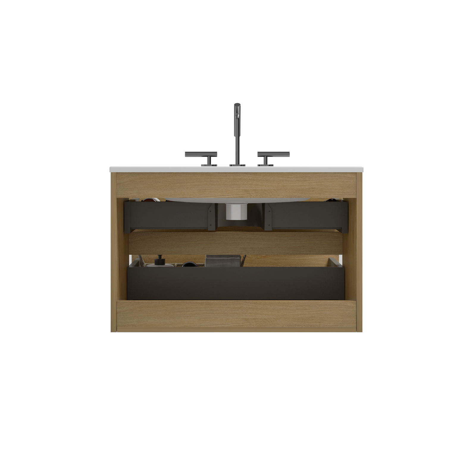 THE FURNITURE CO. Vanity Default Wall Mount 30' Natural Oak Bathroom Vanity with Ceramic Sink and Three Faucet Holes Large Storage Floating Vanity In Natural Oak