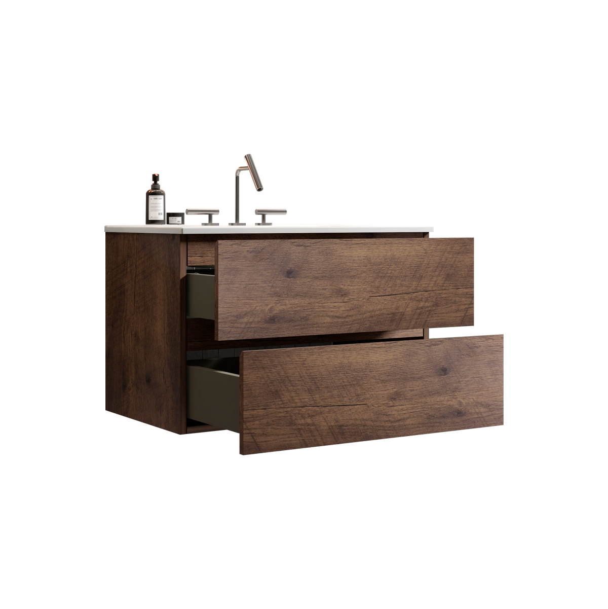THE FURNITURE CO. Vanity Default Wall Mount 30' Walnut Bathroom Vanity with Ceramic Sink Large Storage Floating Vanity for Modern Bathroom In Walnut