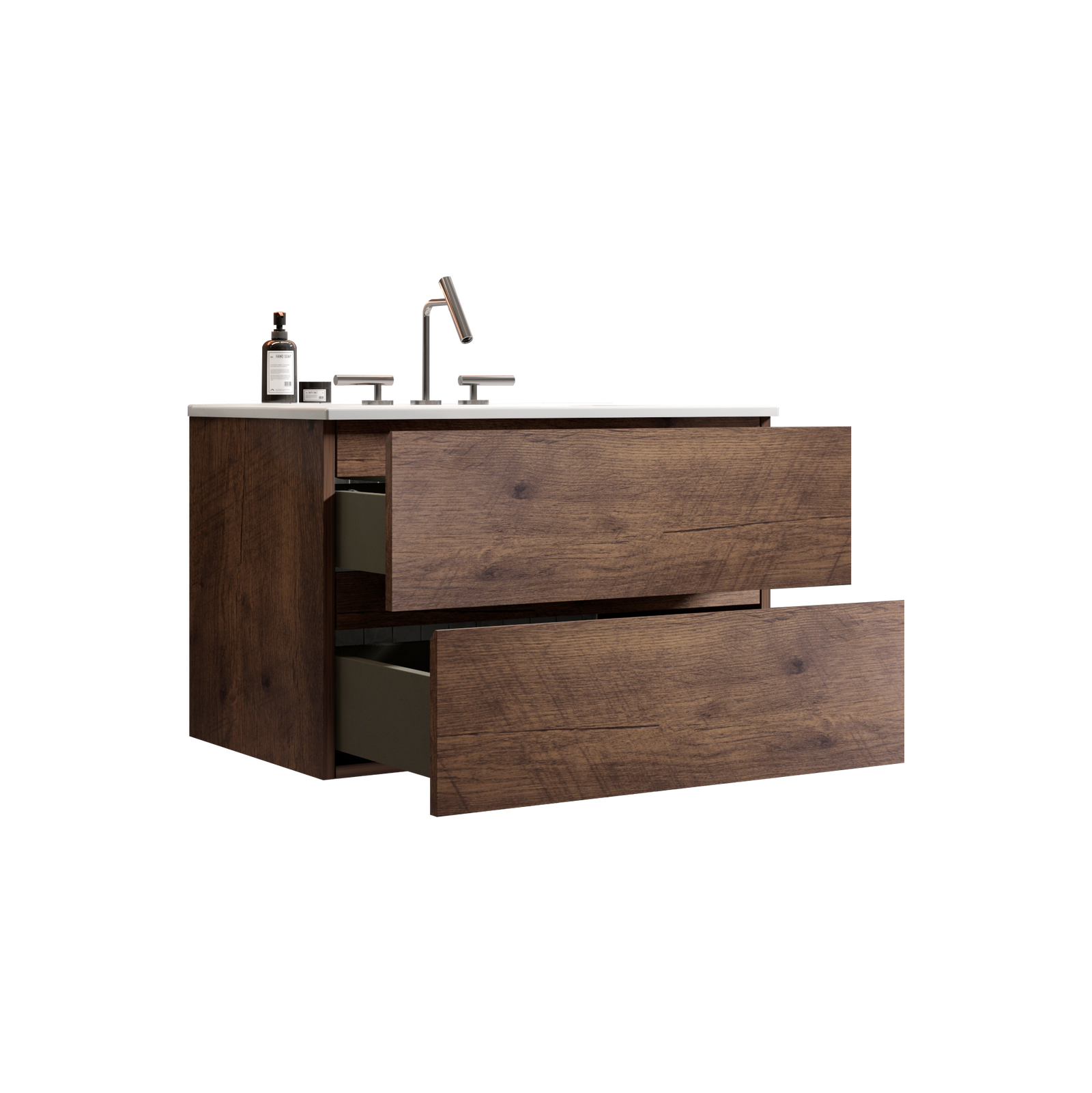 THE FURNITURE CO. Vanity Default Wall Mount 30' Walnut Bathroom Vanity with Ceramic Sink Large Storage Floating Vanity for Modern Bathroom In Walnut