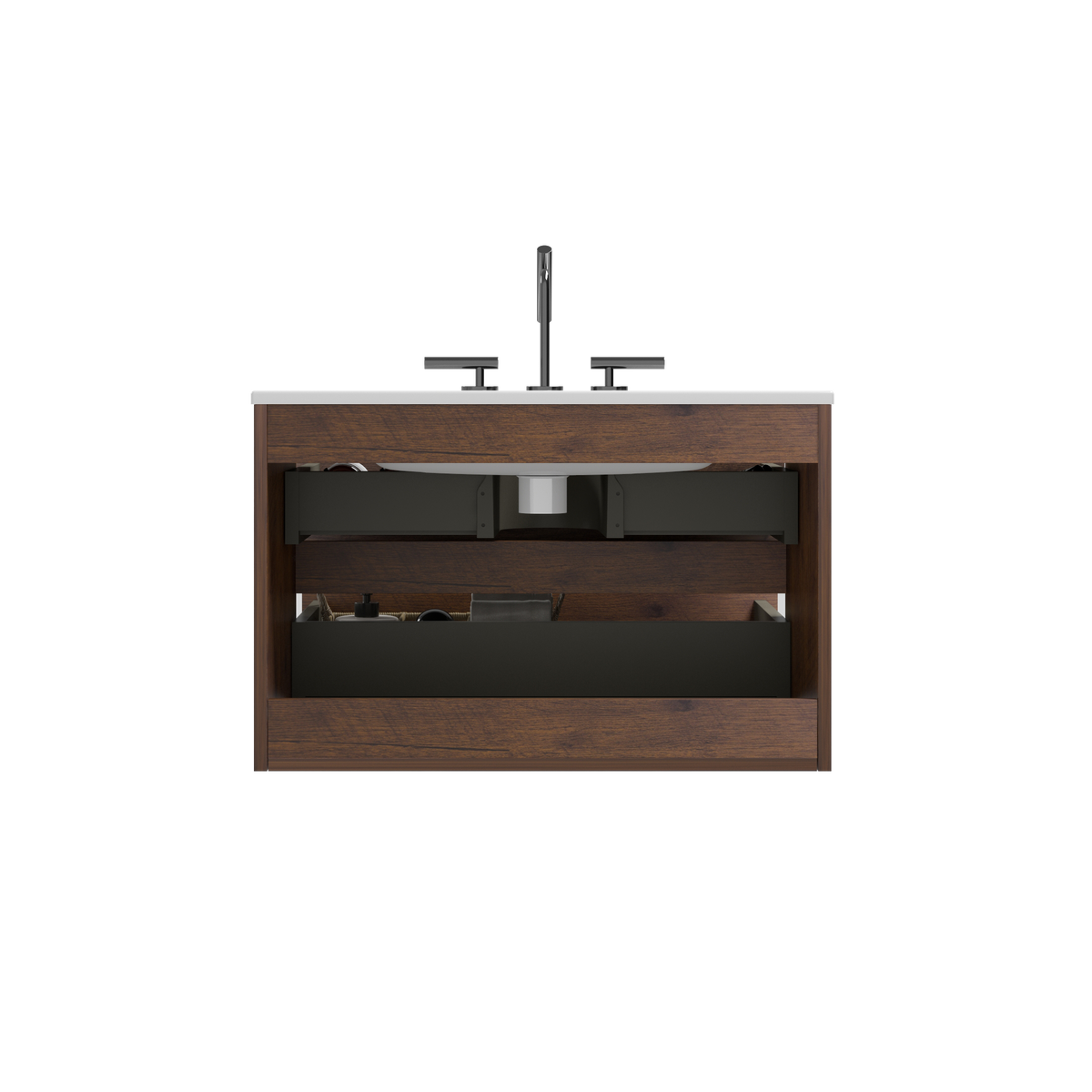 THE FURNITURE CO. Vanity Default Wall Mount 30' Walnut Bathroom Vanity with Ceramic Sink Large Storage Floating Vanity for Modern Bathroom In Walnut