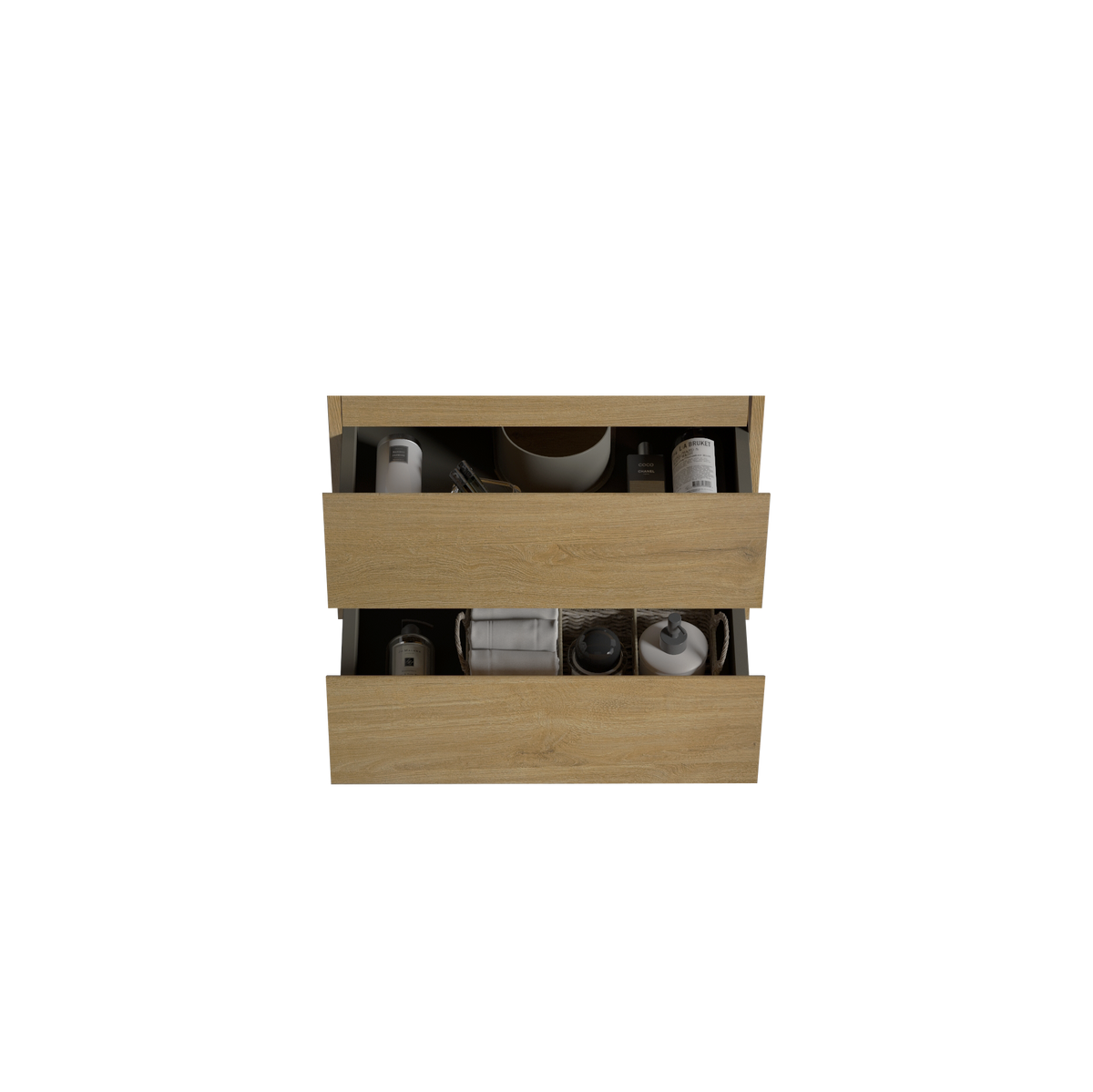 THE FURNITURE CO. Vanity Default Wall Mount Cabinet Without Basin Natural Oak Color Two Drawers Pre-Assembled In Natural Oak