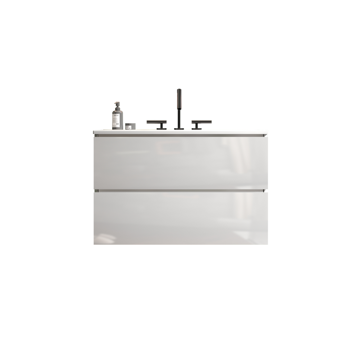 THE FURNITURE CO. Vanity Default Wall Mount Glossy White Bathroom Vanity with Ceramic Sink and Three Faucet Holes for Modern Space In Glossy White