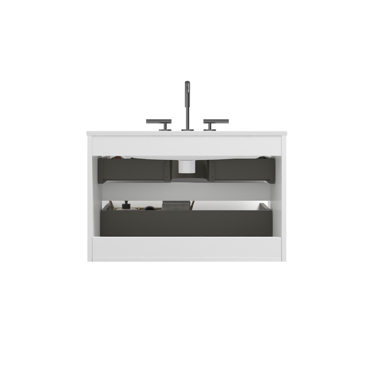 THE FURNITURE CO. Vanity Default Wall Mount Glossy White Bathroom Vanity with Ceramic Sink and Three Faucet Holes for Modern Space In Glossy White