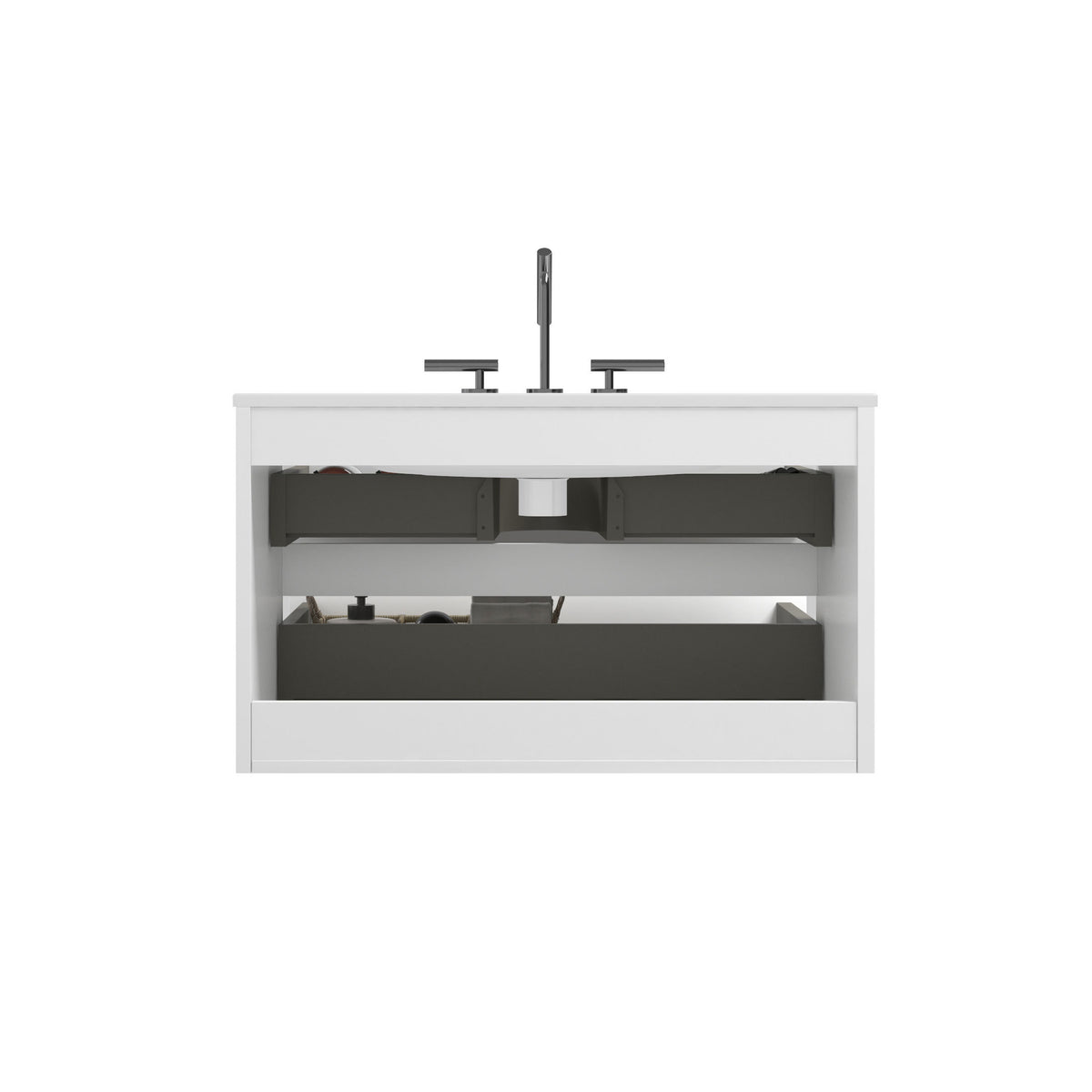 THE FURNITURE CO. Vanity Default Wall Mount Glossy White Bathroom Vanity with Ceramic Sink and Three Faucet Holes Large Storage Solution for Modern Bathrooms In White