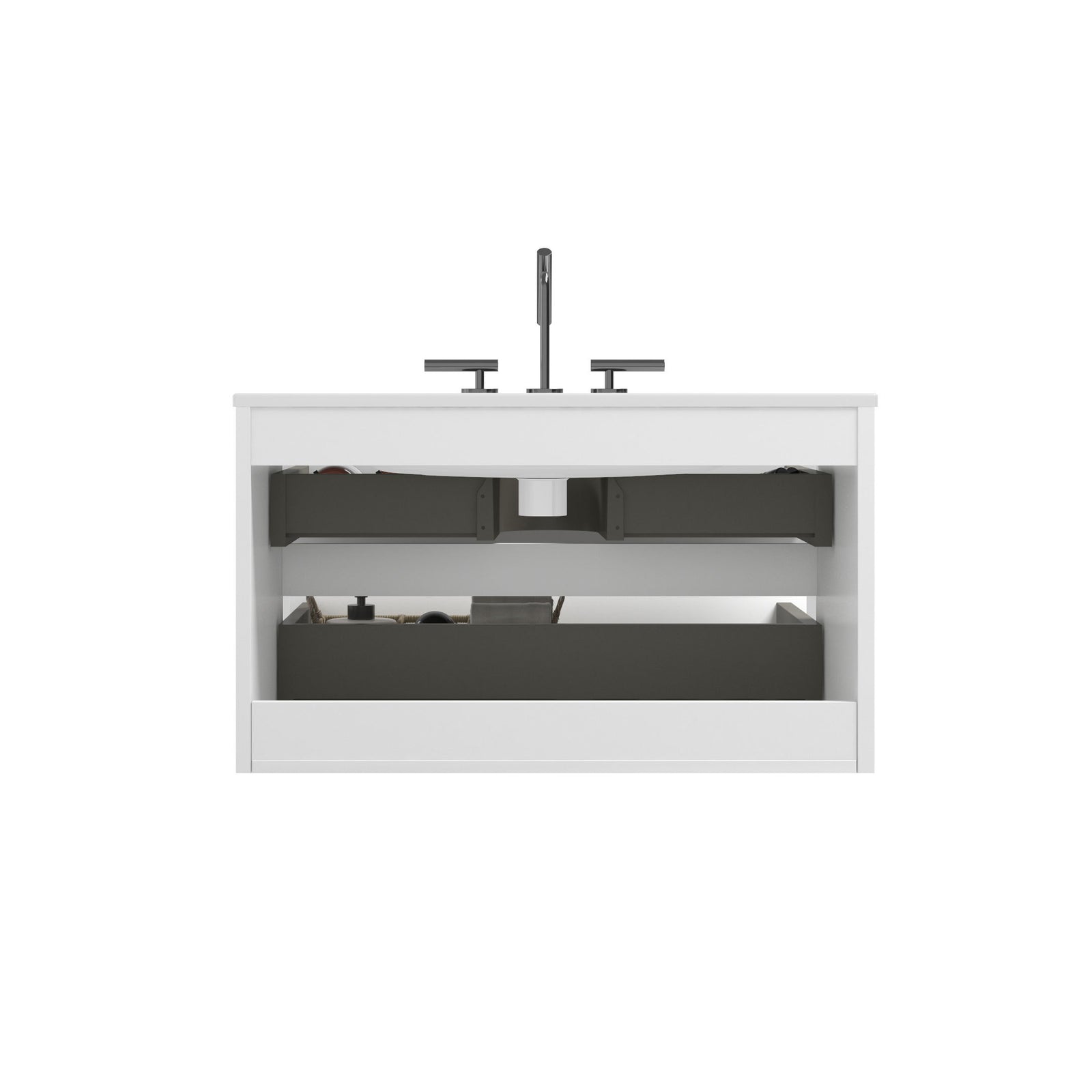 THE FURNITURE CO. Vanity Default Wall Mount Glossy White Bathroom Vanity with Ceramic Sink and Three Faucet Holes Large Storage Solution for Modern Bathrooms In White