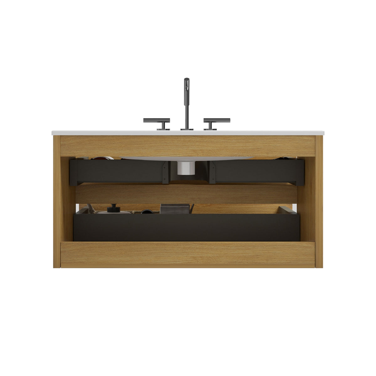 THE FURNITURE CO. Vanity Default Wall Mount Natural Oak Bathroom Vanity with Ceramic Sink and Three Faucet Holes In Natural Oak