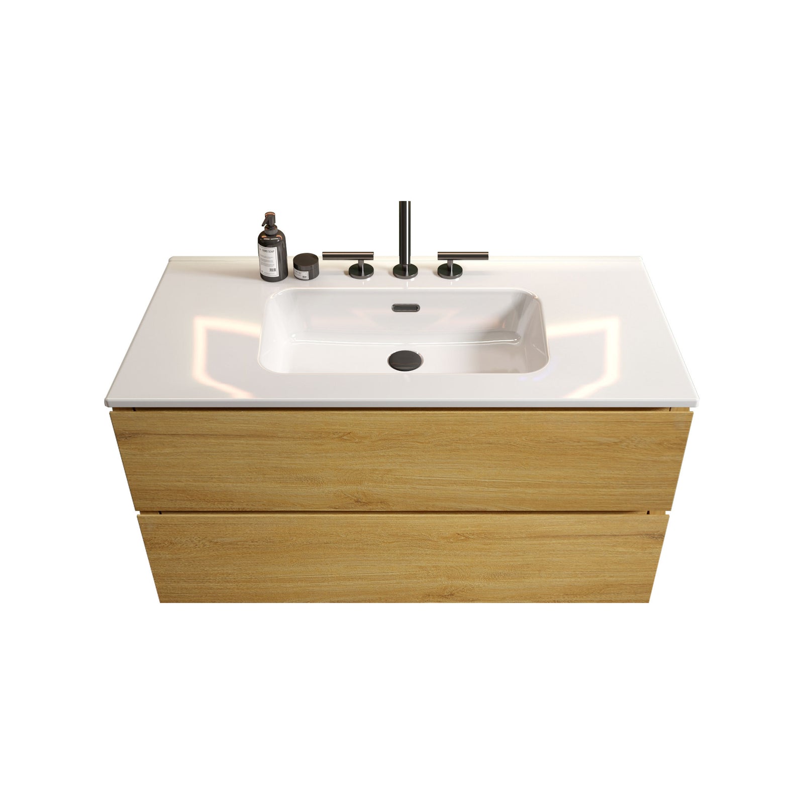 THE FURNITURE CO. Vanity Default Wall Mount Natural Oak Bathroom Vanity with Ceramic Sink and Three Faucet Holes In Natural Oak