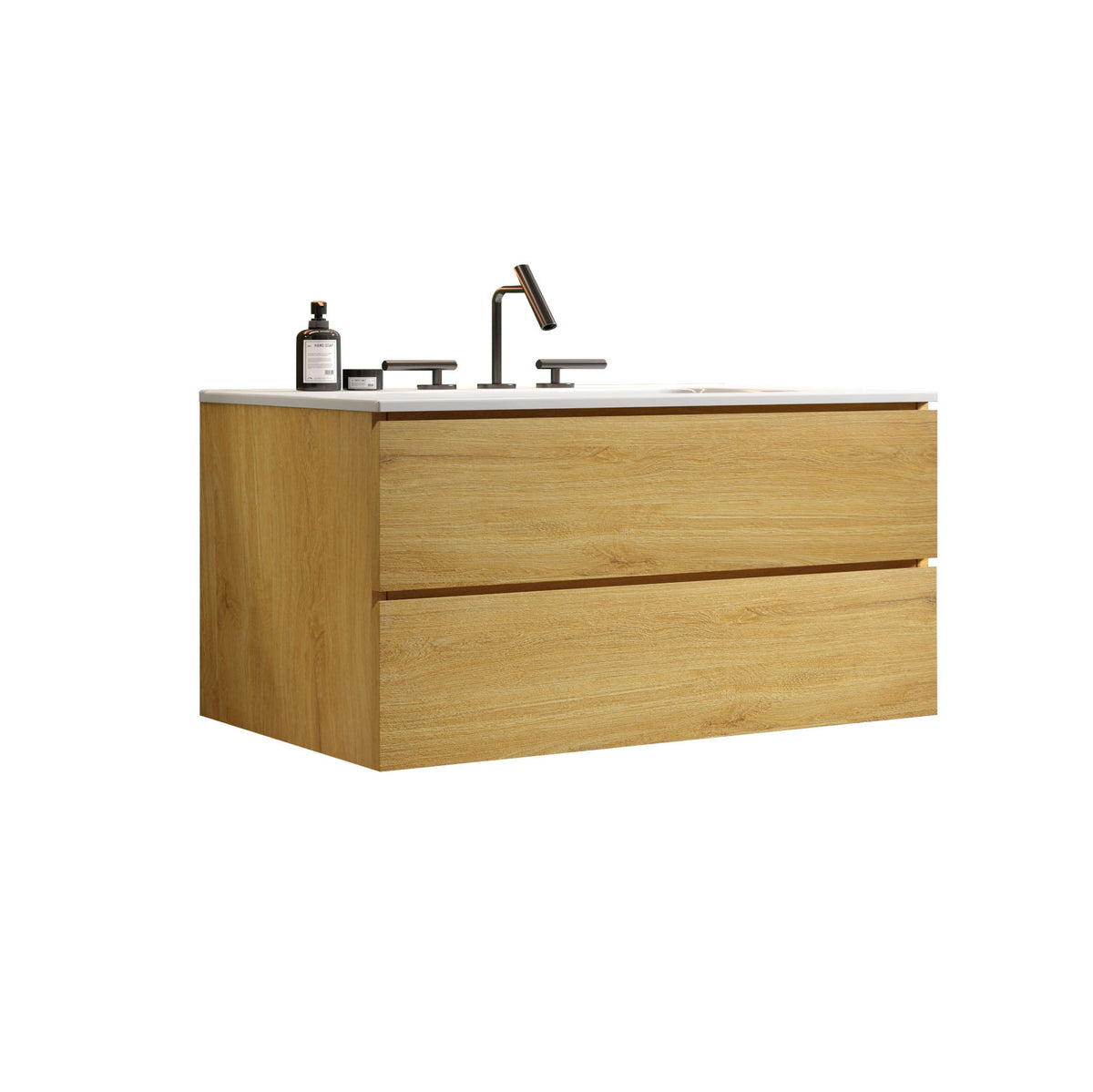 THE FURNITURE CO. Vanity Default Wall Mount Natural Oak Bathroom Vanity with Ceramic Sink and Three Faucet Holes In Natural Oak