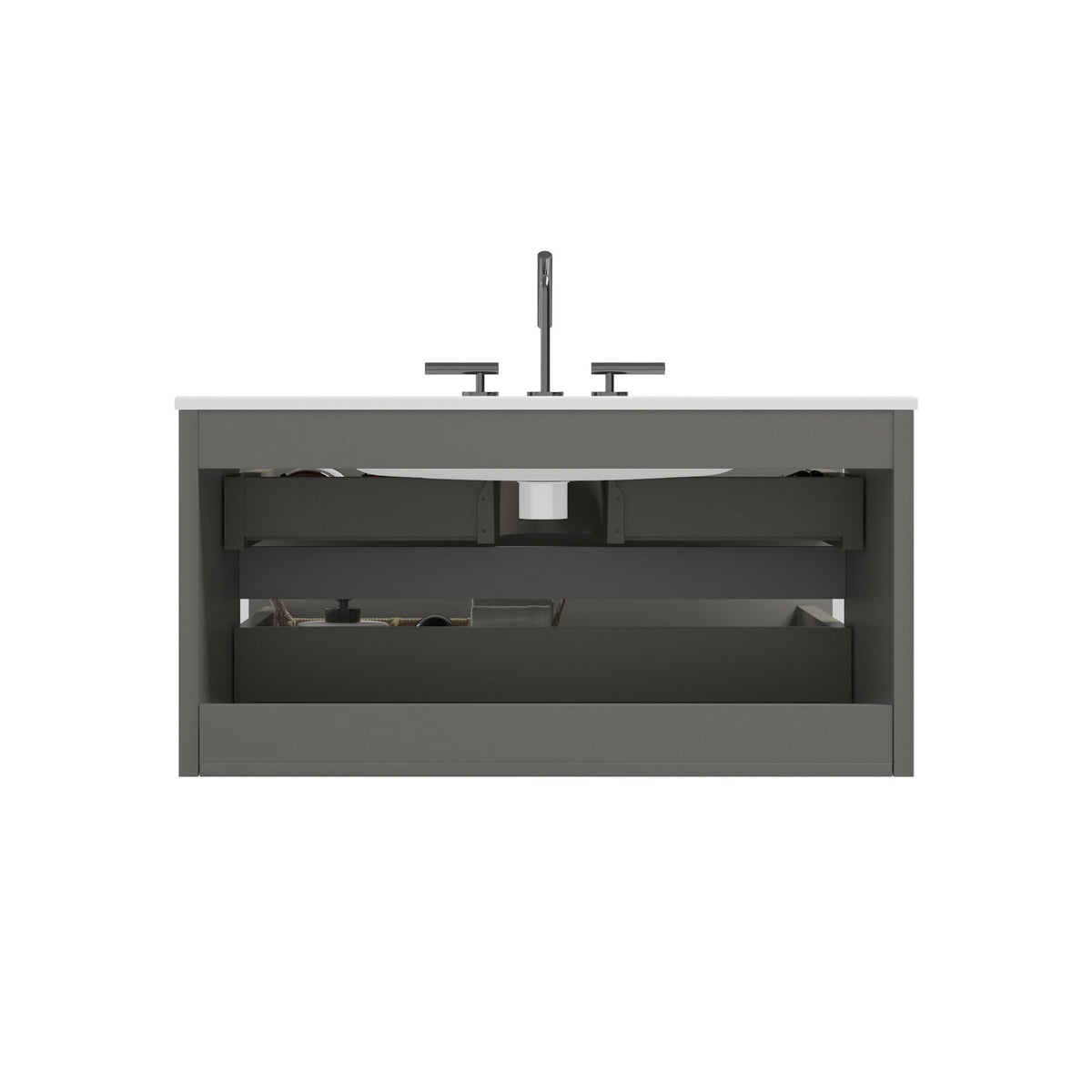 THE FURNITURE CO. Vanity Default Wall Mount Space Grey Bathroom Vanity with Ceramic Sink and Three Faucet Holes Large Storage Floating Design In Space Grey