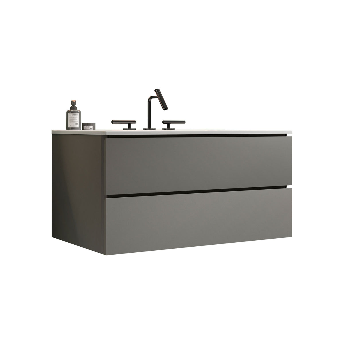 THE FURNITURE CO. Vanity Default Wall Mount Space Grey Bathroom Vanity with Ceramic Sink and Three Faucet Holes Large Storage Floating Design In Space Grey