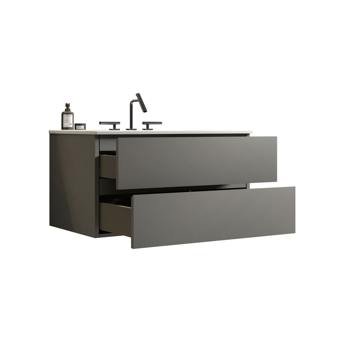 THE FURNITURE CO. Vanity Default Wall Mount Space Grey Bathroom Vanity with Ceramic Sink and Three Faucet Holes Large Storage Floating Design In Space Grey