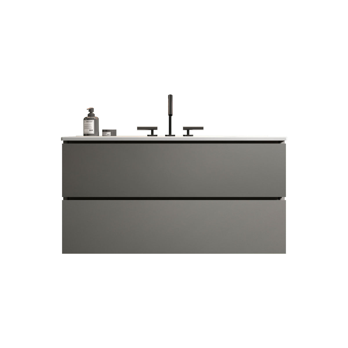 THE FURNITURE CO. Vanity Default Wall Mount Space Grey Bathroom Vanity with Ceramic Sink and Three Faucet Holes Large Storage Floating Design In Space Grey