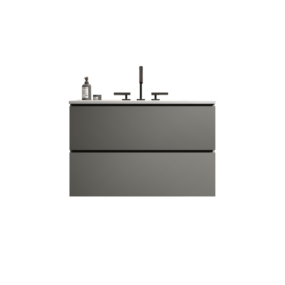 THE FURNITURE CO. Vanity Default Wall Mount Space Grey Bathroom Vanity with Ceramic Sink and Three Faucet Holes Large Storage Floating Vanity In Space Grey