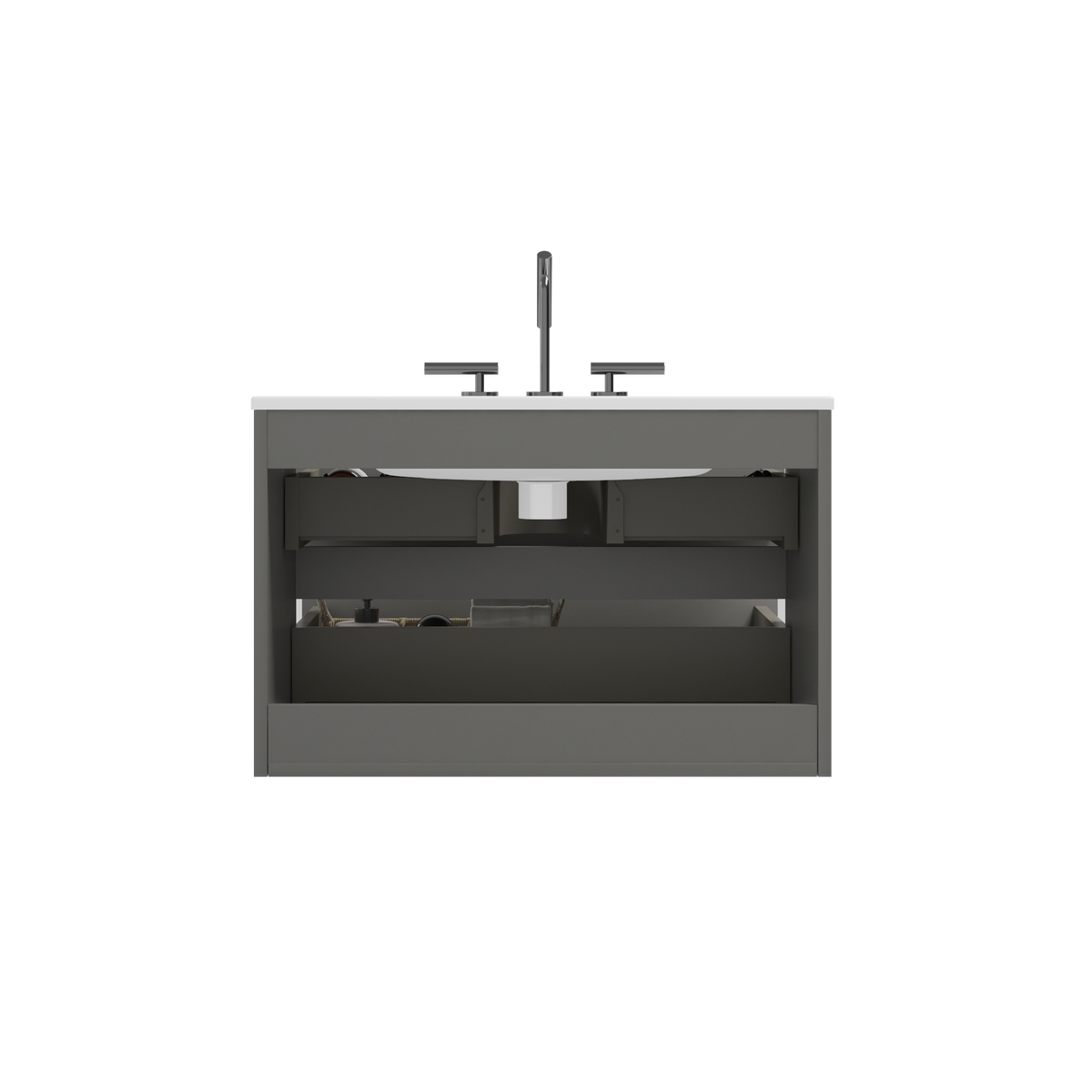 THE FURNITURE CO. Vanity Default Wall Mount Space Grey Bathroom Vanity with Ceramic Sink and Three Faucet Holes Large Storage Floating Vanity In Space Grey