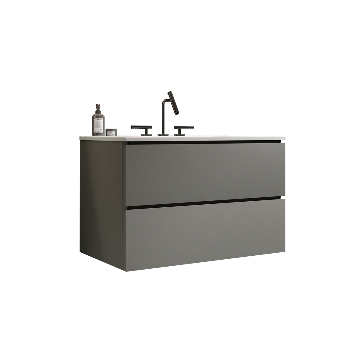 THE FURNITURE CO. Vanity Default Wall Mount Space Grey Bathroom Vanity with Ceramic Sink and Three Faucet Holes Large Storage Floating Vanity In Space Grey