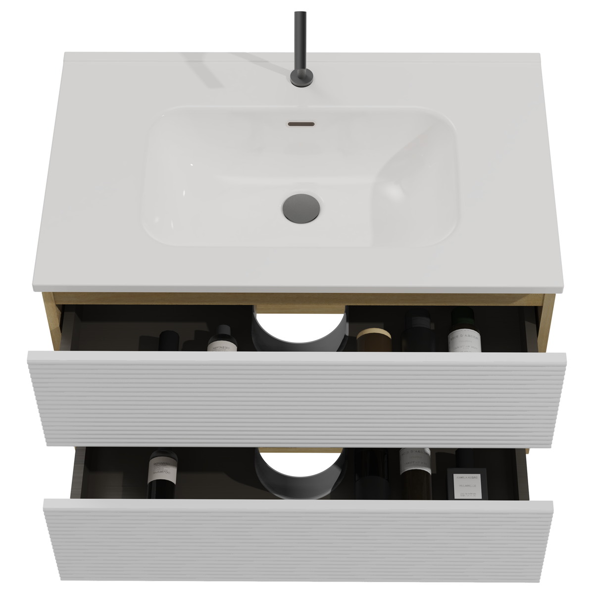 THE FURNITURE CO. Vanity Default Wall Mounted Snow White Matt Natural Oak Bathroom Vanity with Integrated Ceramic Sink Large Storage In Snow White and Light Oak