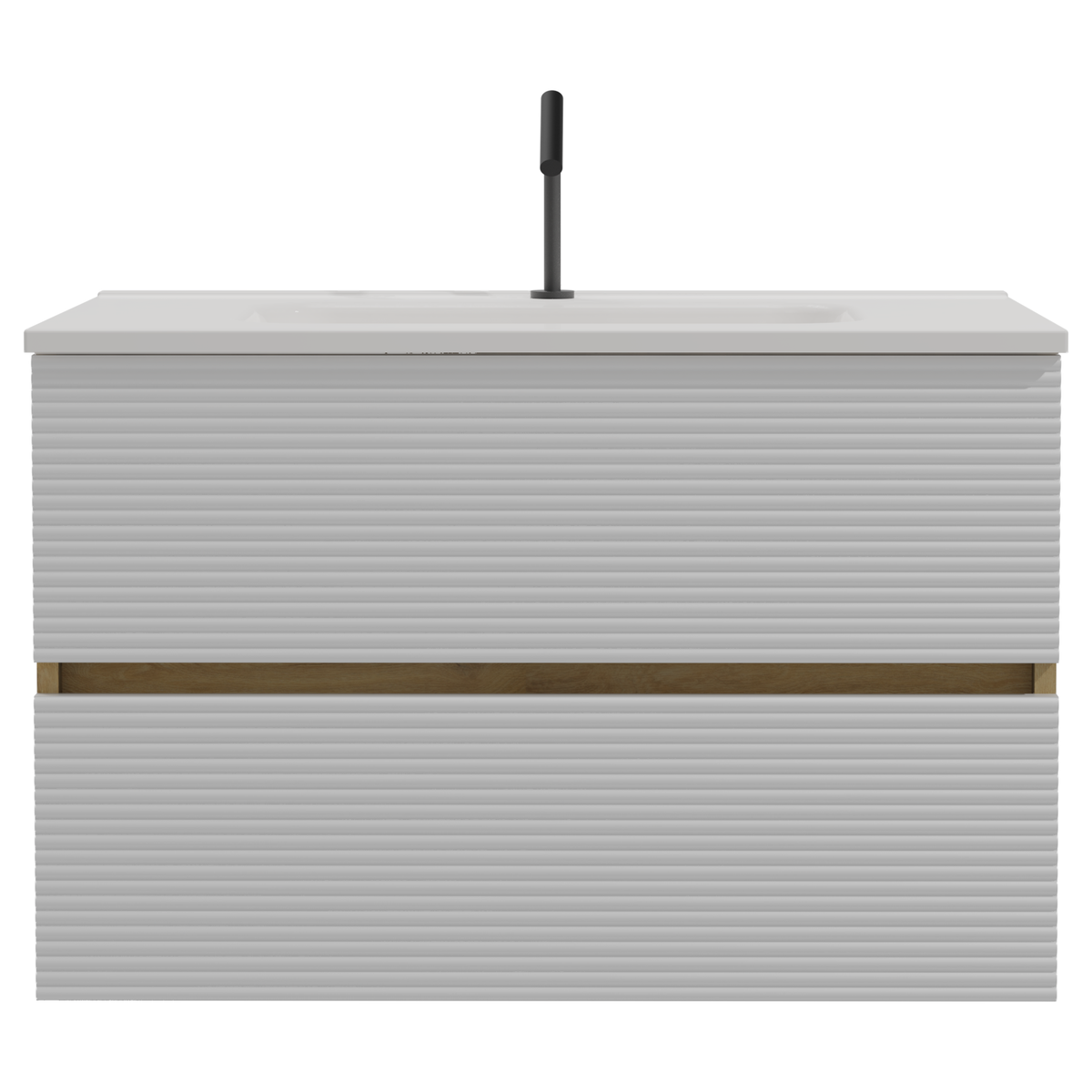 THE FURNITURE CO. Vanity Default Wall Mounted Snow White Matt Natural Oak Bathroom Vanity with Integrated Ceramic Sink Large Storage In Snow White and Light Oak