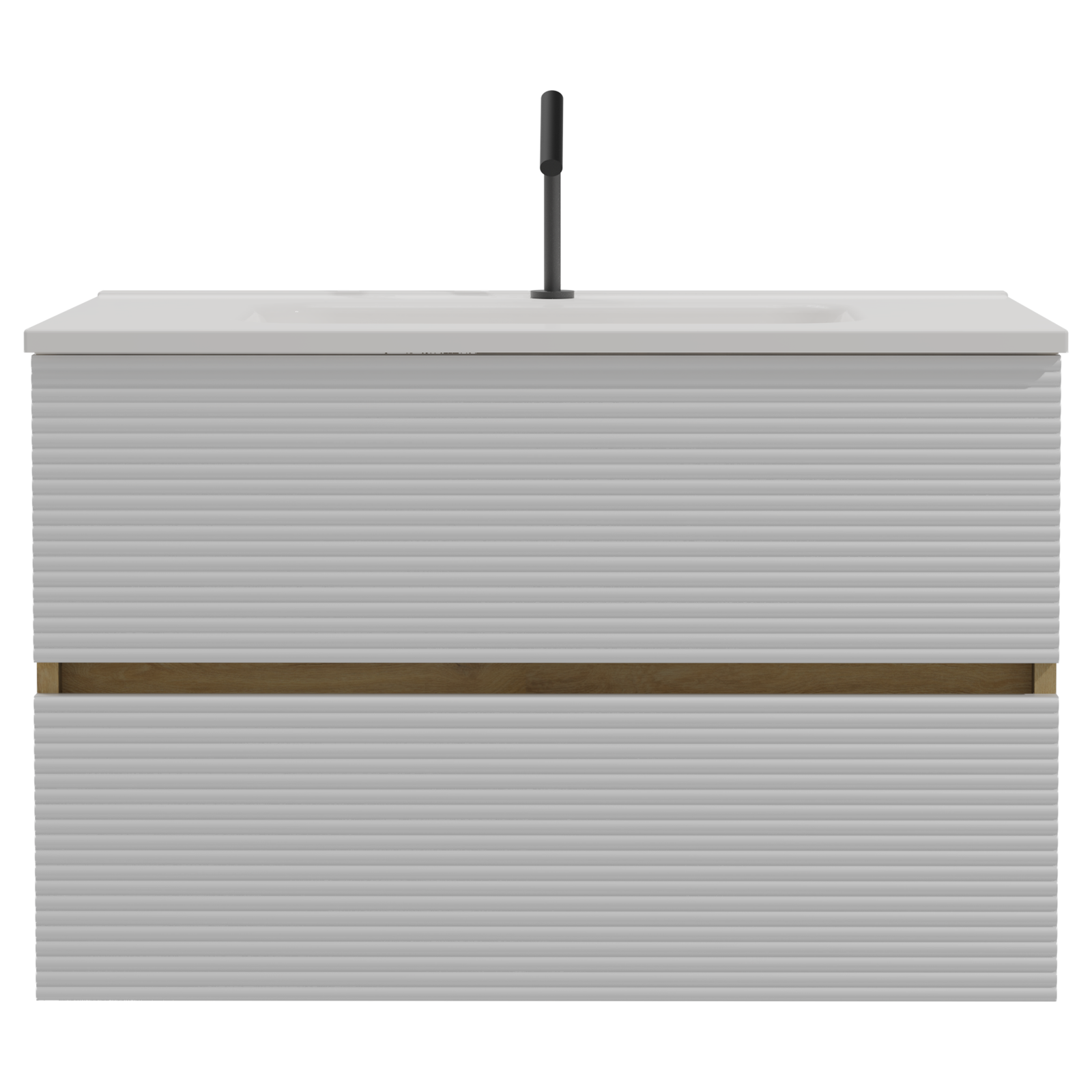 THE FURNITURE CO. Vanity Default Wall Mounted Snow White Matt Natural Oak Bathroom Vanity with Integrated Ceramic Sink Large Storage In Snow White and Light Oak