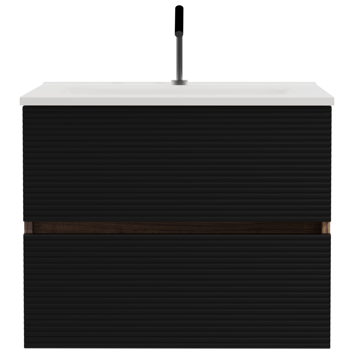 THE FURNITURE CO. Vanity Default Wall Mounted Soft Black Walnut Bathroom Vanity with Integrated Ceramic Sink Large Storage Floating Design In Black and Walnut