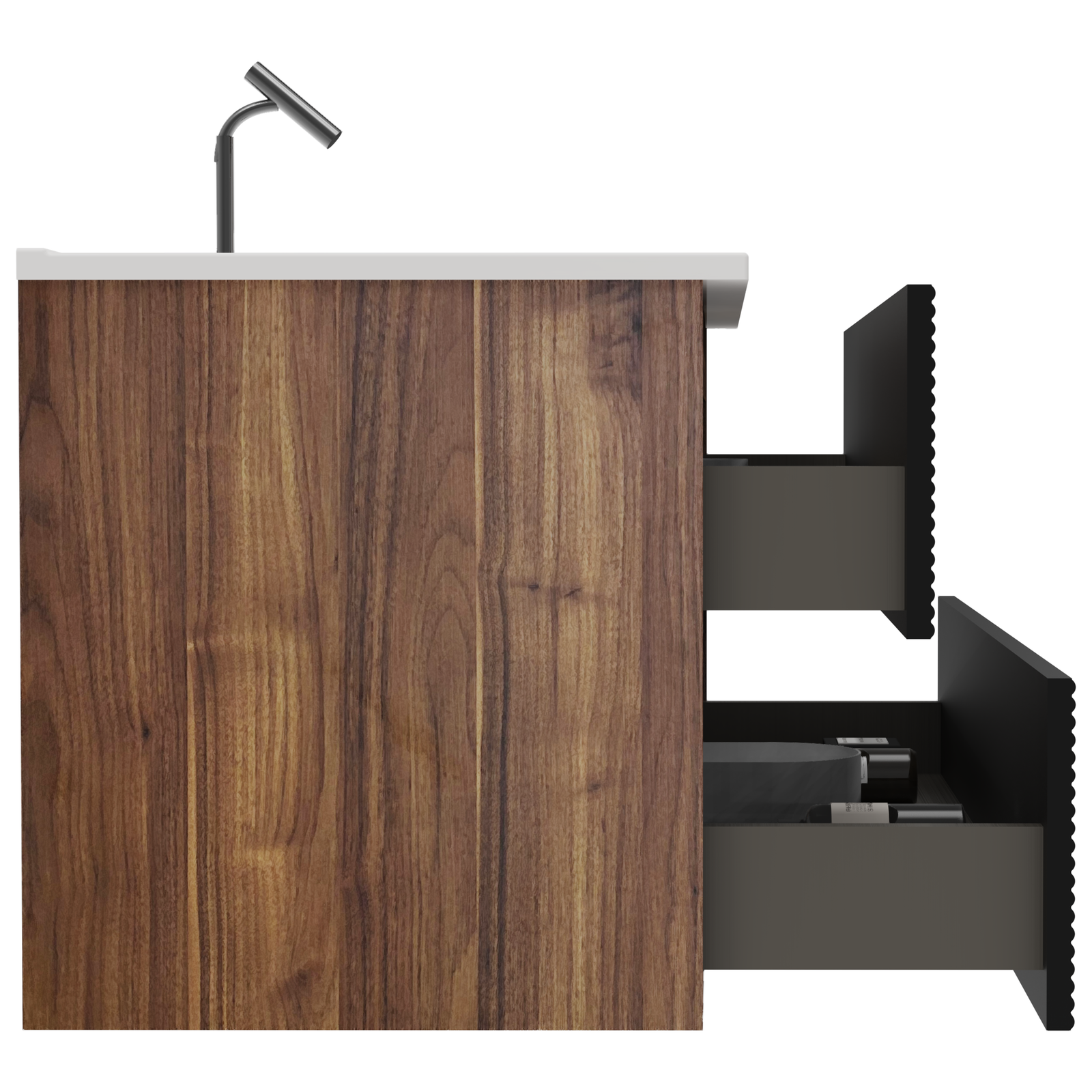 THE FURNITURE CO. Vanity Default Wall Mounted Soft Black Walnut Bathroom Vanity with Integrated Ceramic Sink Large Storage Floating Design In Black and Walnut