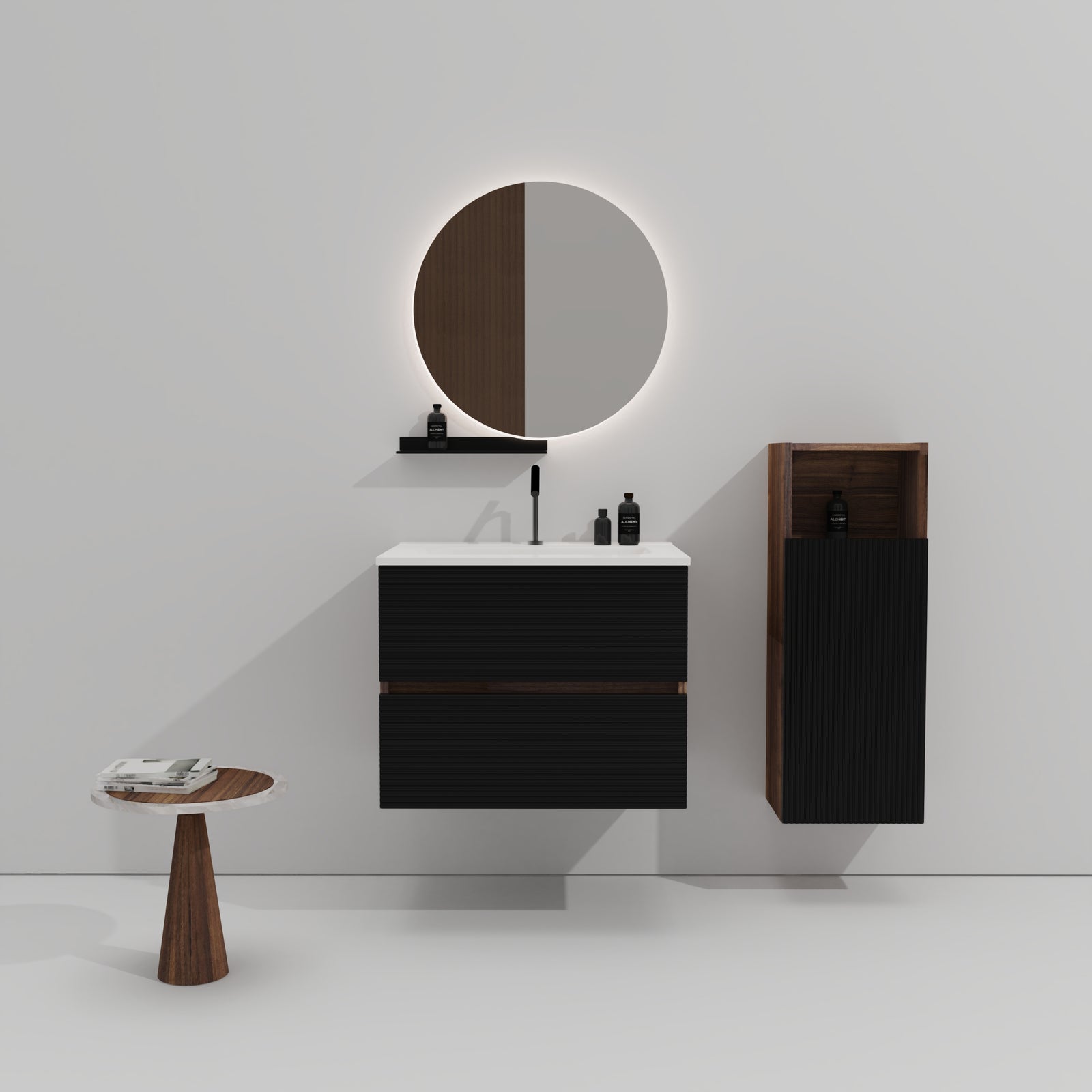 THE FURNITURE CO. Vanity Default Wall Mounted Soft Black Walnut Bathroom Vanity with Integrated Ceramic Sink Large Storage Floating Design In Black and Walnut