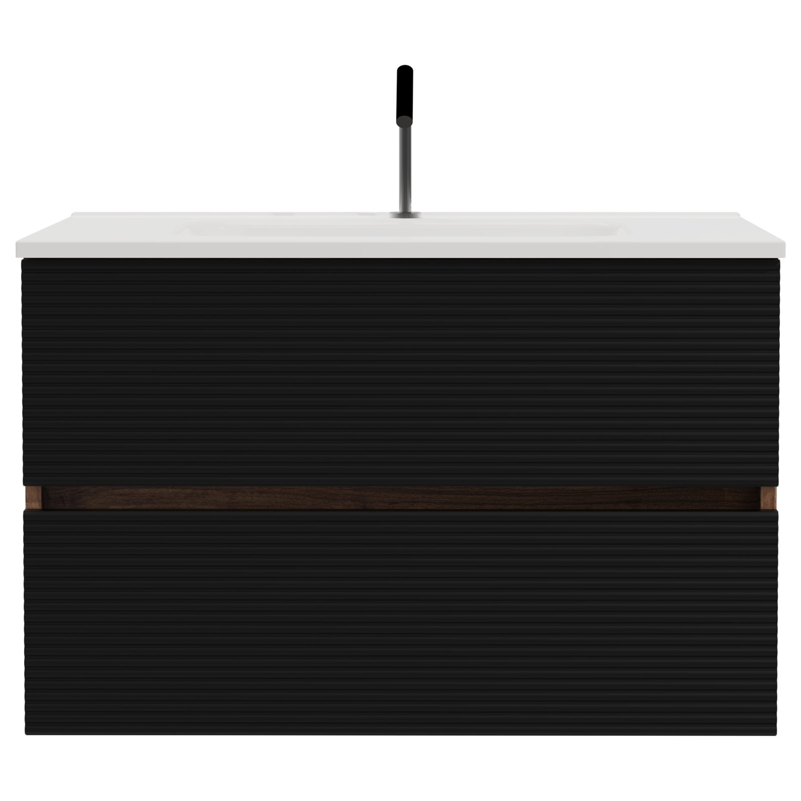 THE FURNITURE CO. Vanity Default Wall Mounted Soft Black Walnut Bathroom Vanity with Integrated Sink Large Storage Floating Design In Soft Black and Walnut