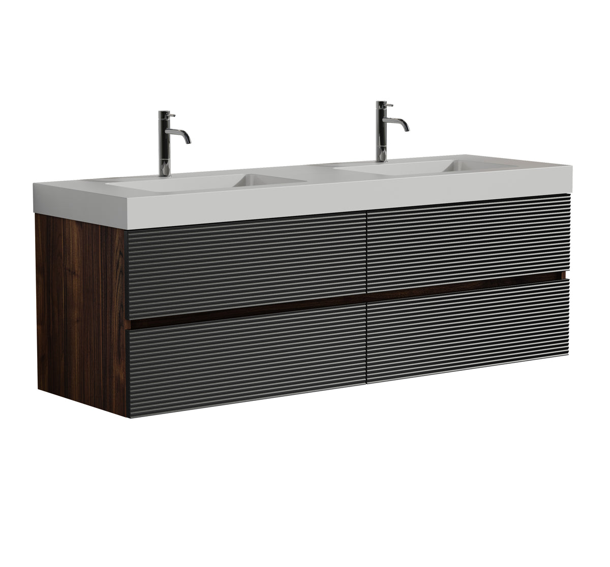 THE FURNITURE CO. Vanity Default Walnut Bathroom Vanity with Glossy White Sink Wall Mounted Floating Design In Black and Brown
