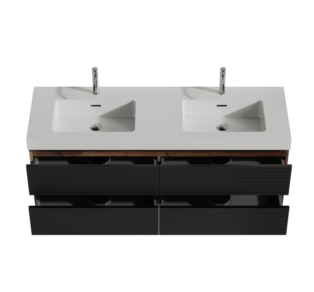 THE FURNITURE CO. Vanity Default Walnut Bathroom Vanity with Glossy White Sink Wall Mounted Floating Design In Black and Brown