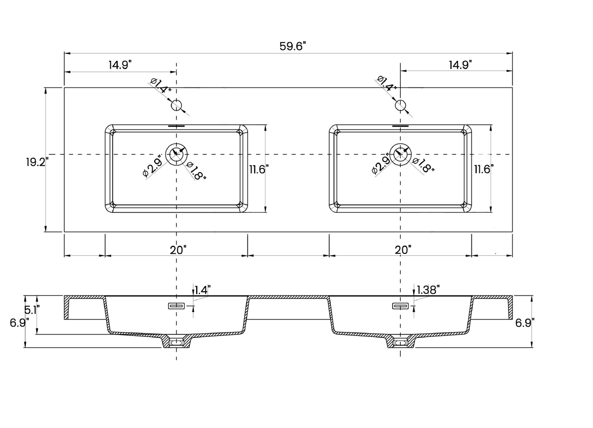 THE FURNITURE CO. Vanity Default Walnut Bathroom Vanity with Glossy White Sink Wall Mounted Floating Design In Black and Brown
