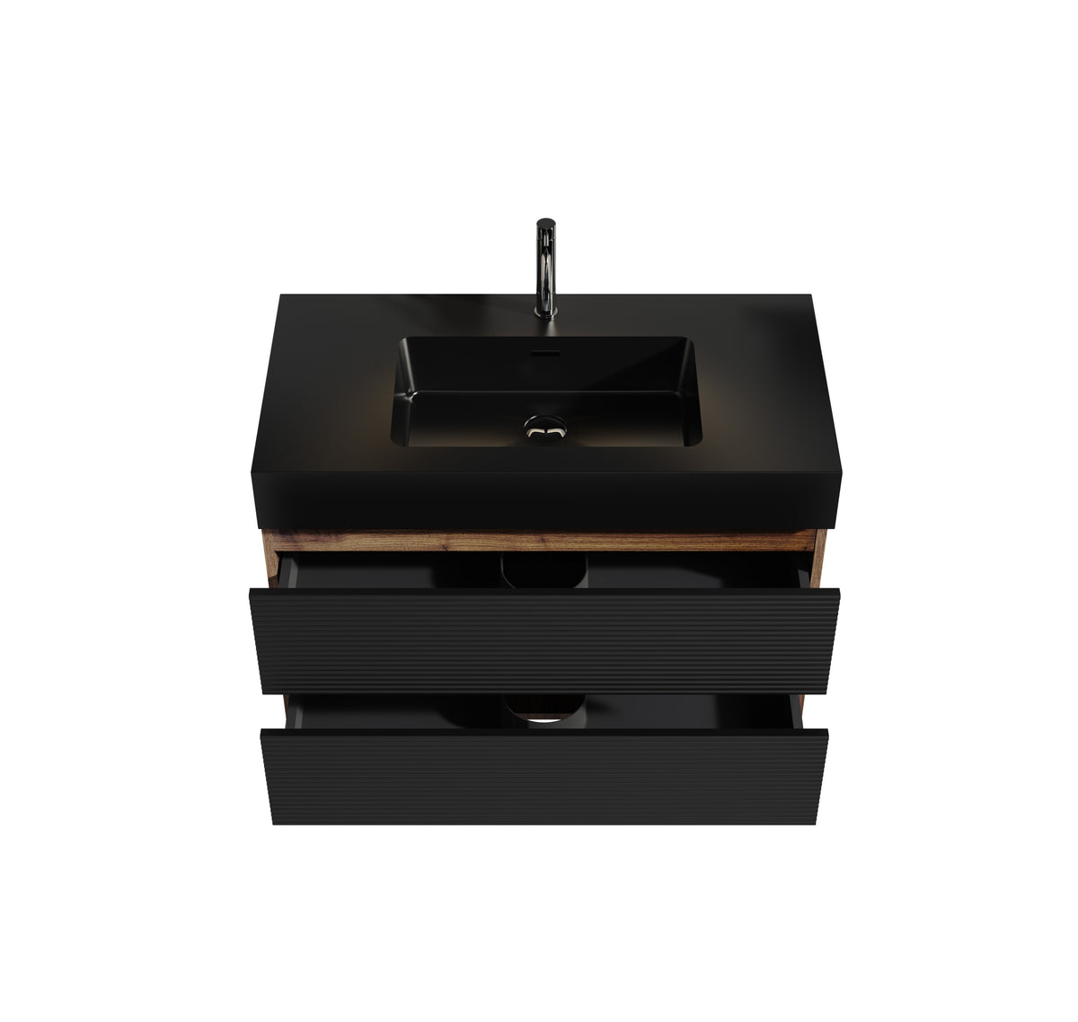 THE FURNITURE CO. Vanity Default Walnut Bathroom Vanity With Matt Black Sink Soft Black Drawers Wall Mounted Floating Design In Black And Walnut