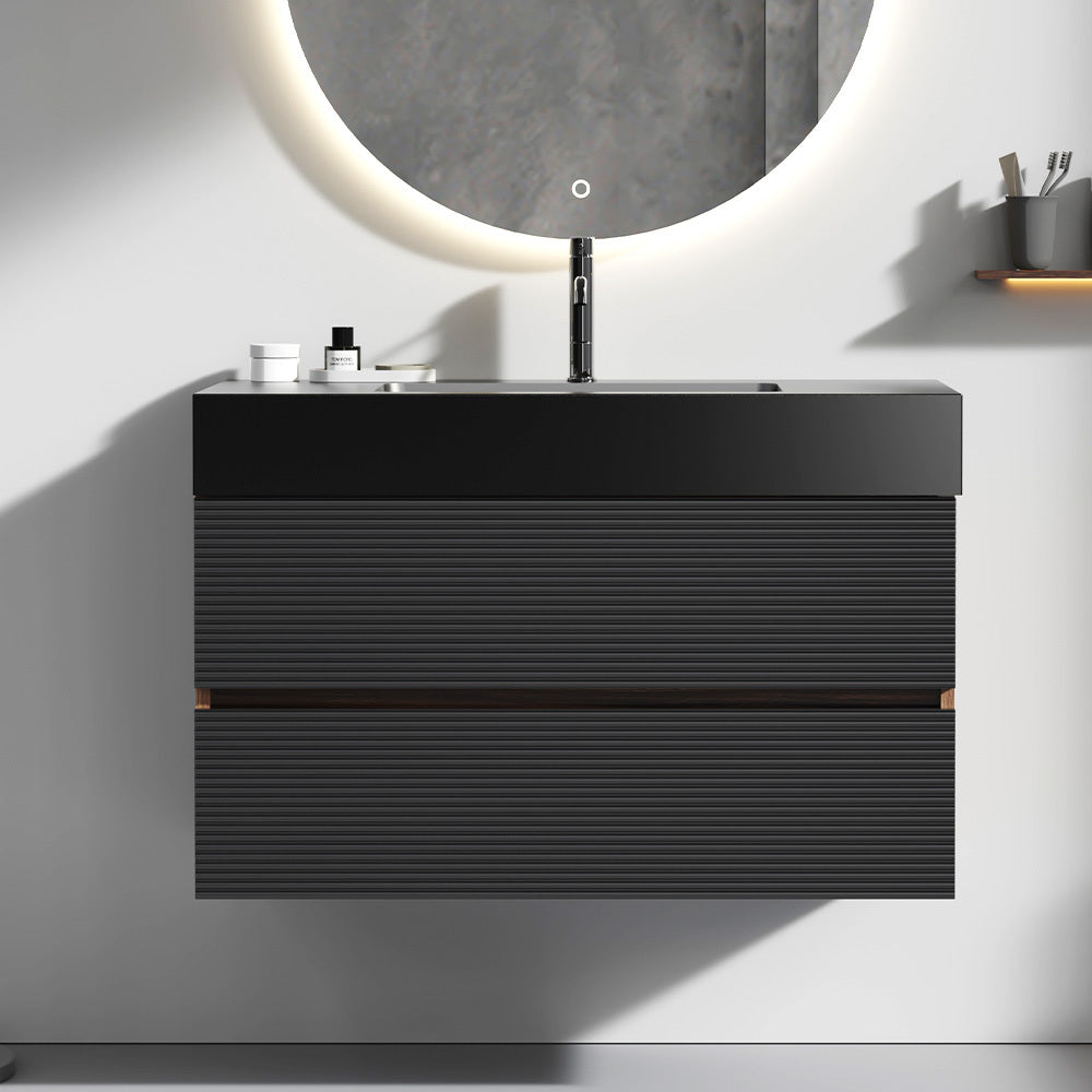 THE FURNITURE CO. Vanity Default Walnut Bathroom Vanity With Matt Black Sink Soft Black Drawers Wall Mounted Floating Design In Black And Walnut