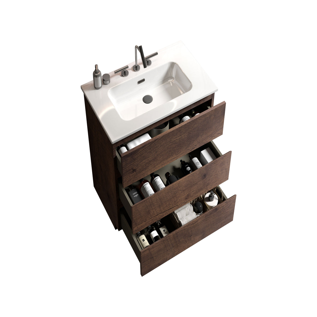 THE FURNITURE CO. Vanity Default Walnut Bathroom Vanity with Sink and 3 Faucet Holes Freestanding Storage Solution for Modern Bathroom In White and Walnut