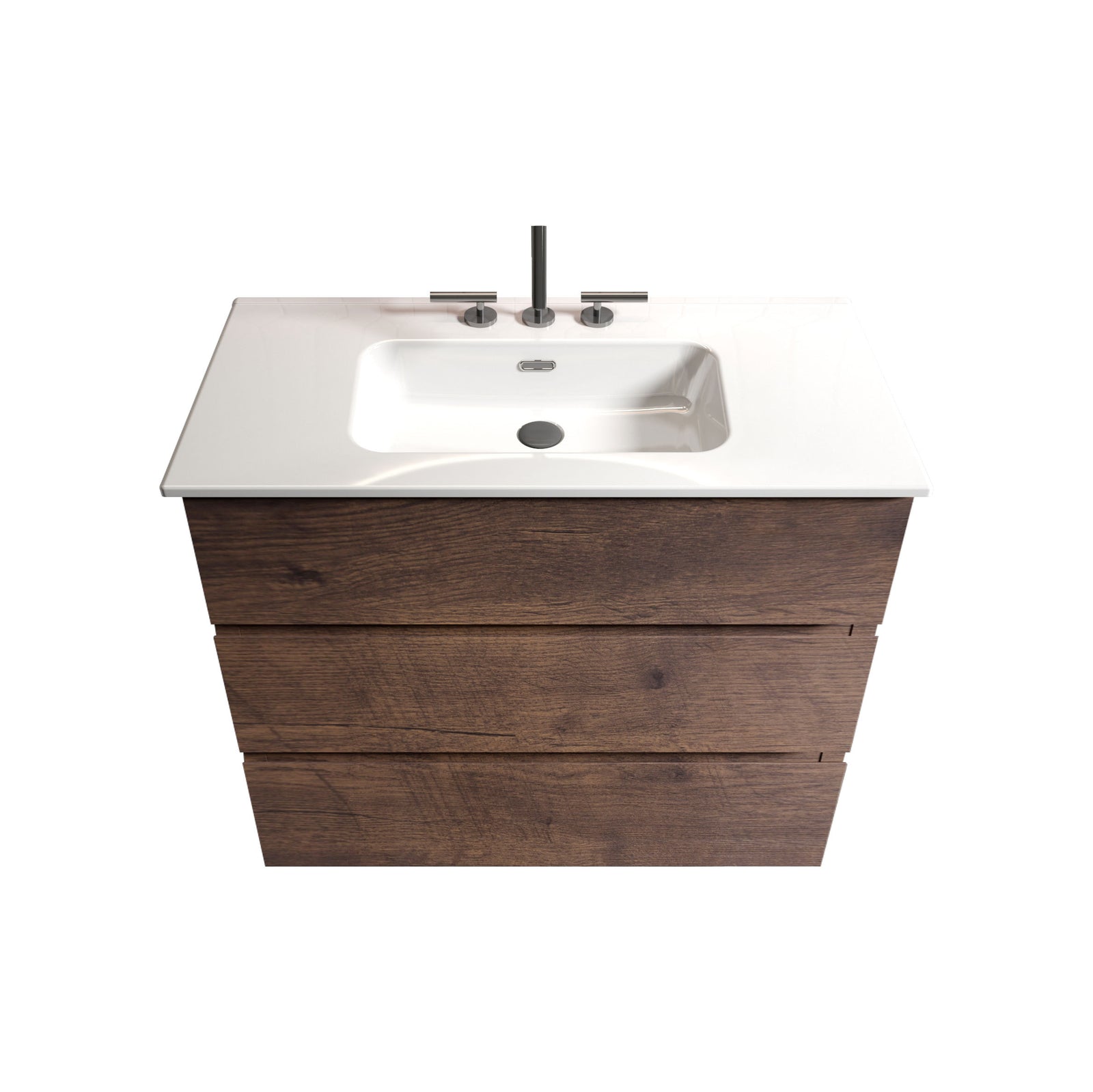 THE FURNITURE CO. Vanity Default Walnut Bathroom Vanity with Sink and 3 Faucet Holes Large Storage Freestanding Design Pre-assembled In White