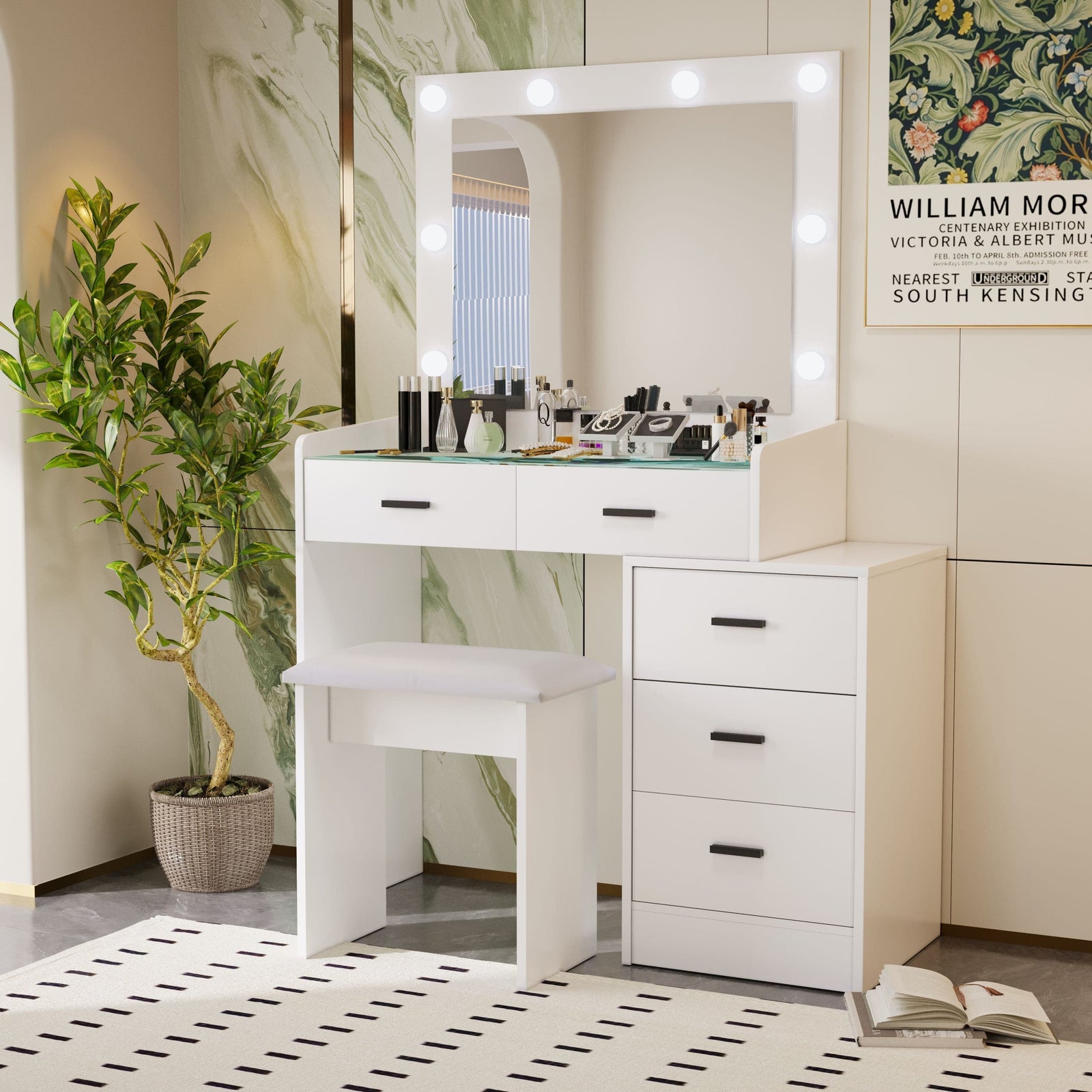 THE FURNITURE CO. Vanity Default White Color Adjustable Dressing Table With 4 Drawers In Matte White