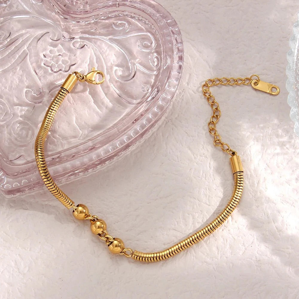 Thick Snake Chain Beaded Necklace and Bracelet