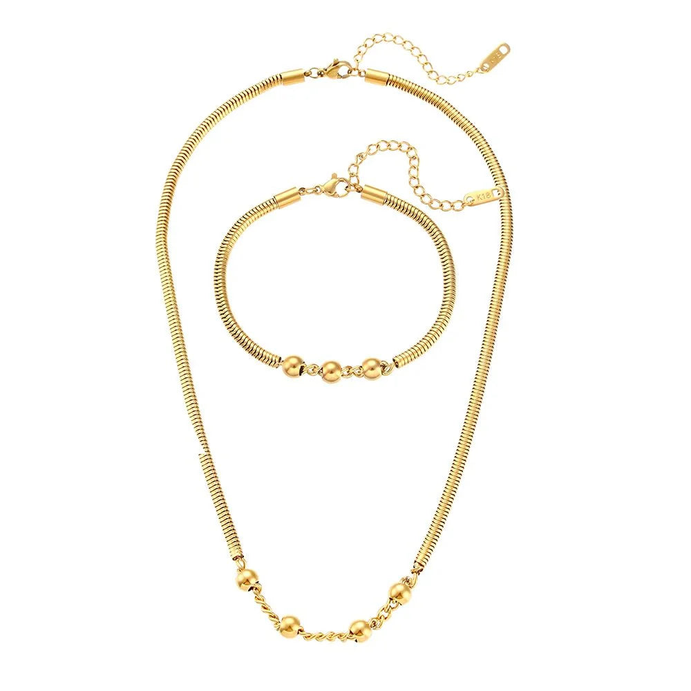 Thick Snake Chain Beaded Necklace and Bracelet