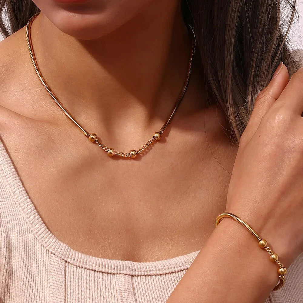 Thick snake chain beaded necklace and bracelet set 868278
