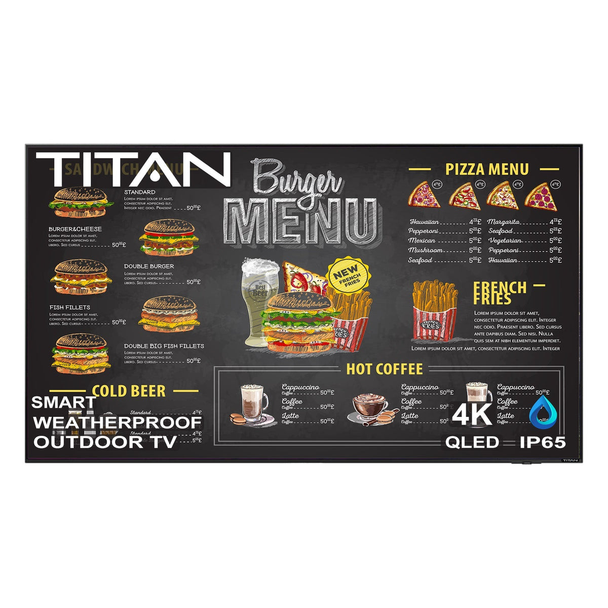 TITAN Televisions Titan Weatherproof Commercial Outdoor TV Full Sun S-Series QLED 4K Smart TV powered by Samsung Tizen SmartThings