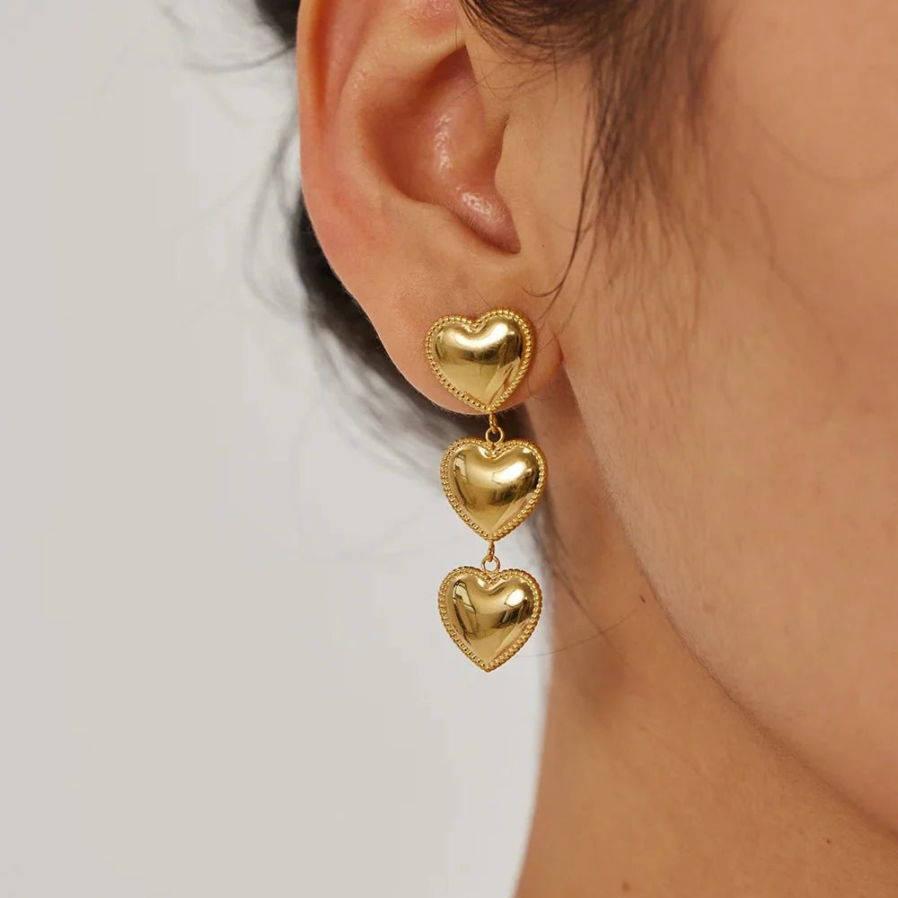 Triple hearts drop earrings 552854