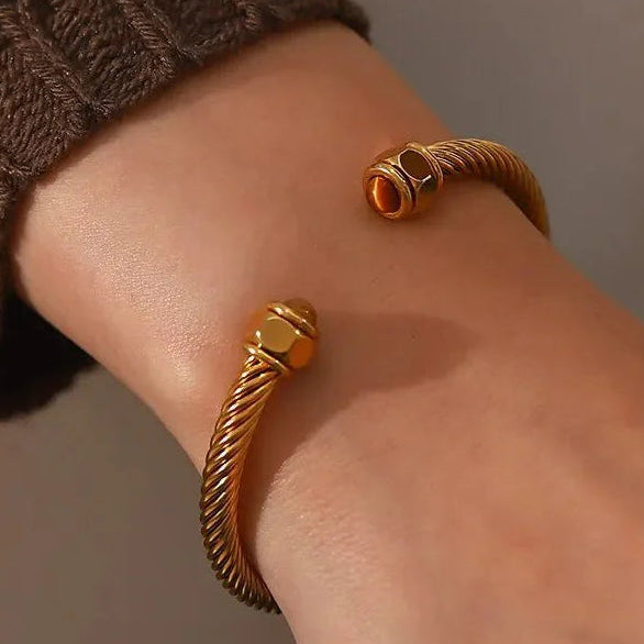 Twisted Gem Stone Ends Bangle Bracelet